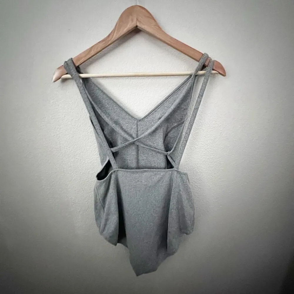 FREE PEOPLE FP MOVEMENT | Heather Gray Bodysuit Criss Croas Back | Size Medium‎